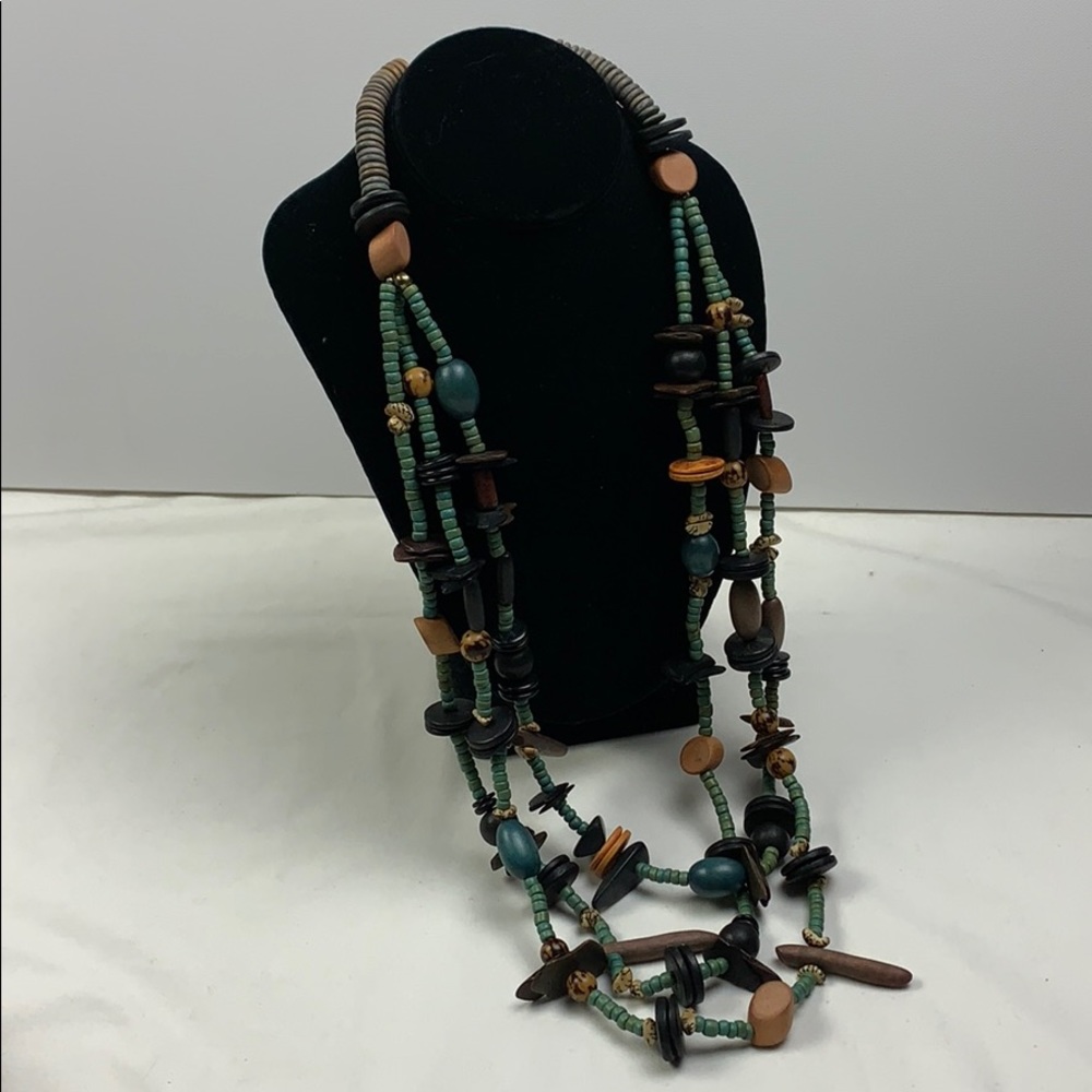 Chunky Wood Bead statement Tribal Necklace